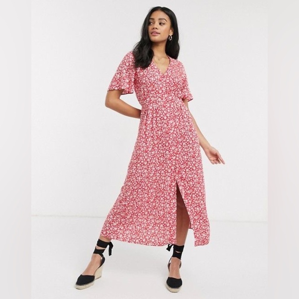 Miss Selfridge - Red Ditsy Midi Dress